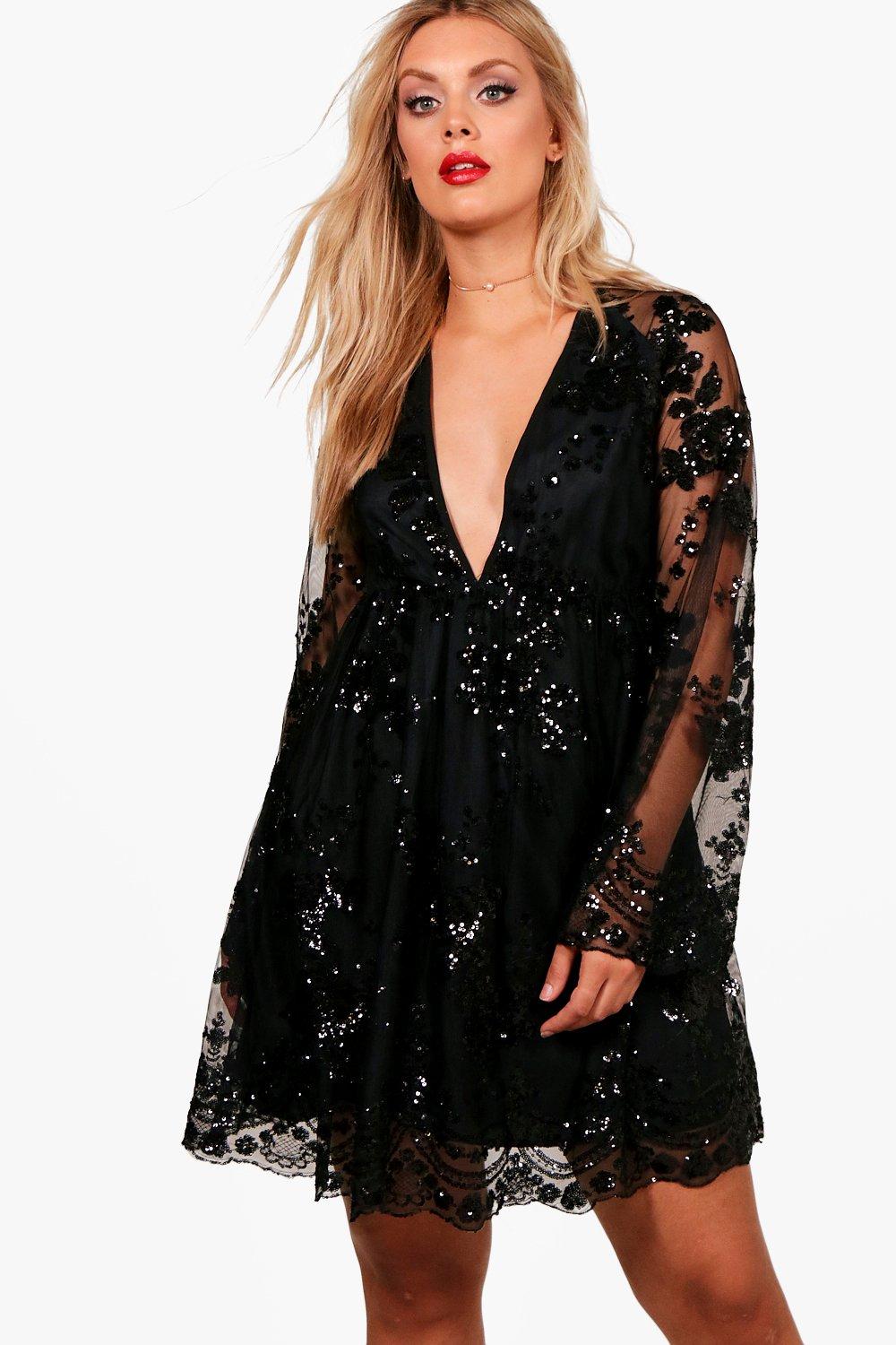 boohoo black sparkly dress