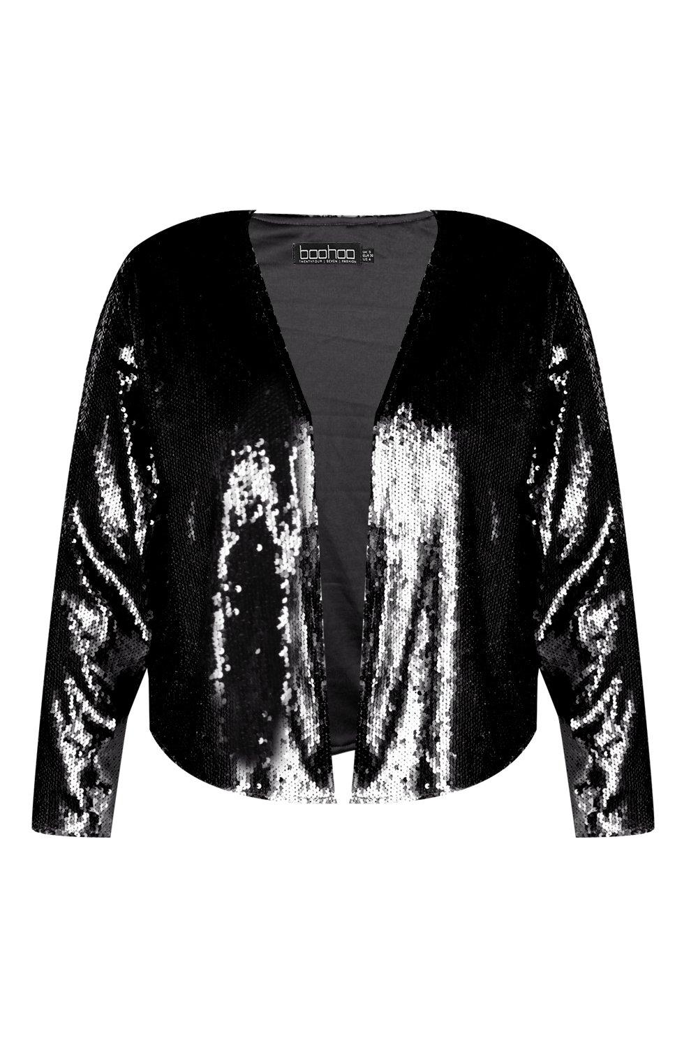 Plus Power Shoulder Waterfall Sequin Jacket
