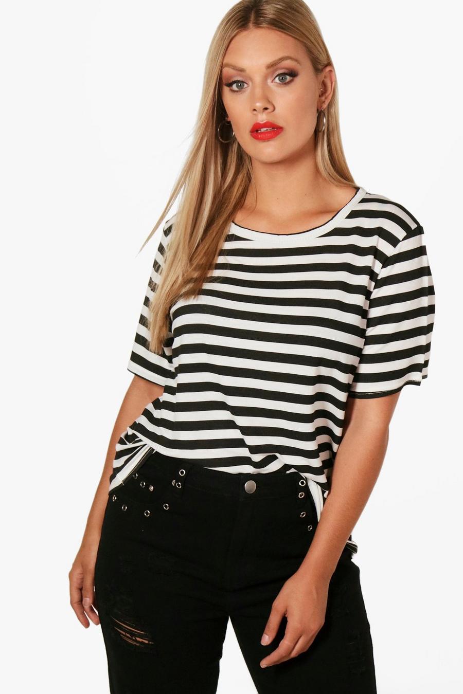 Black Plus Jersey Stripe T Shirt image number 1