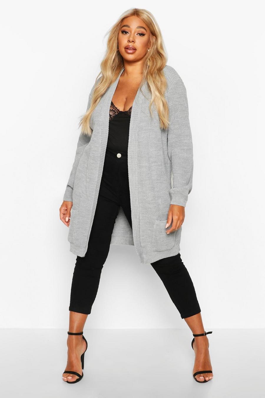 Women's Plus Size Longline Grey Cardigan