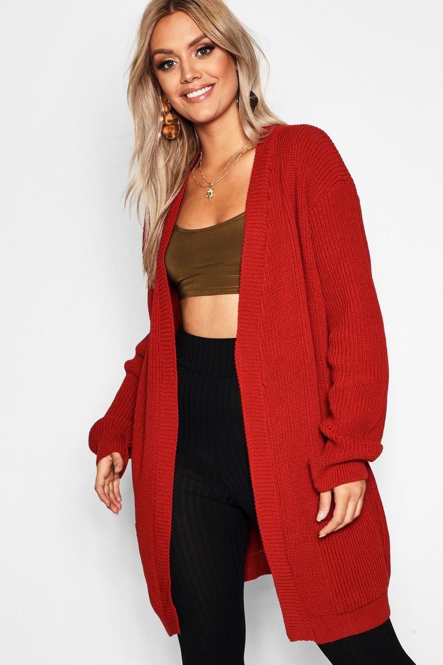 Rust Plus Boyfriend Knitted Cardigan image number 1