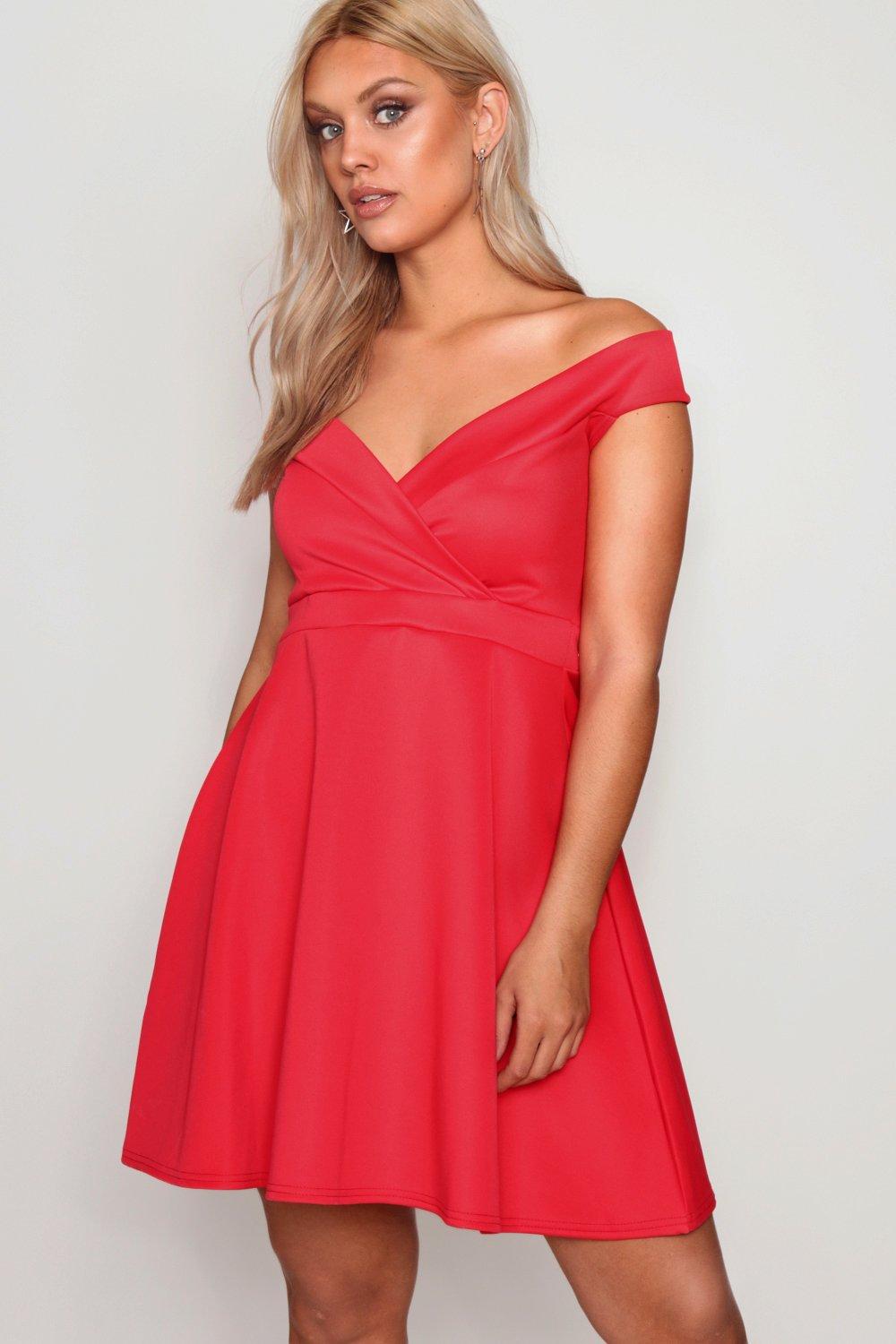 off the shoulder skater dress boohoo