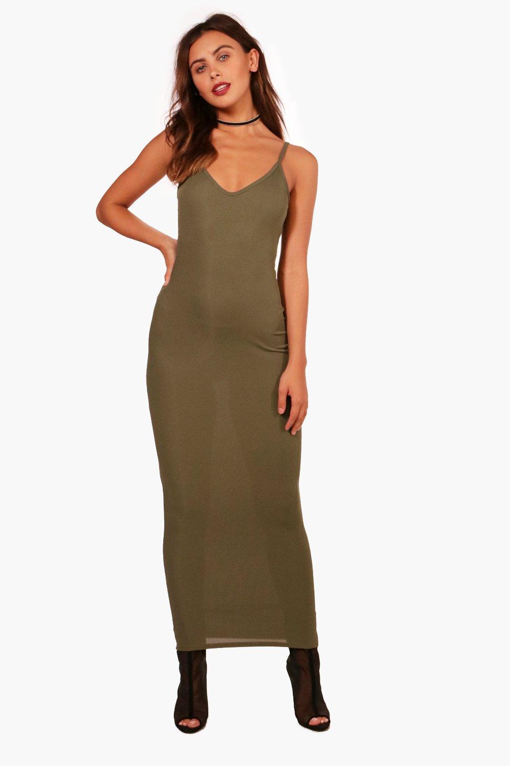 khaki jersey maxi dress