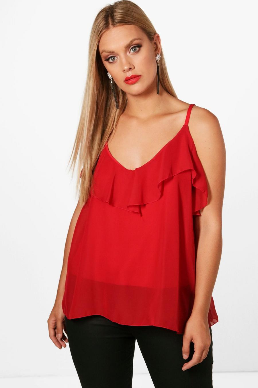 Red Plus  Ruffle Detail Swing Cami Top image number 1