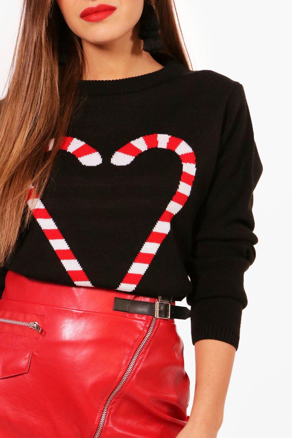 Heart Candy Cane Crop Christmas Sweater