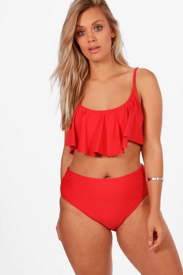 Red Plus Crop Frill Bikini