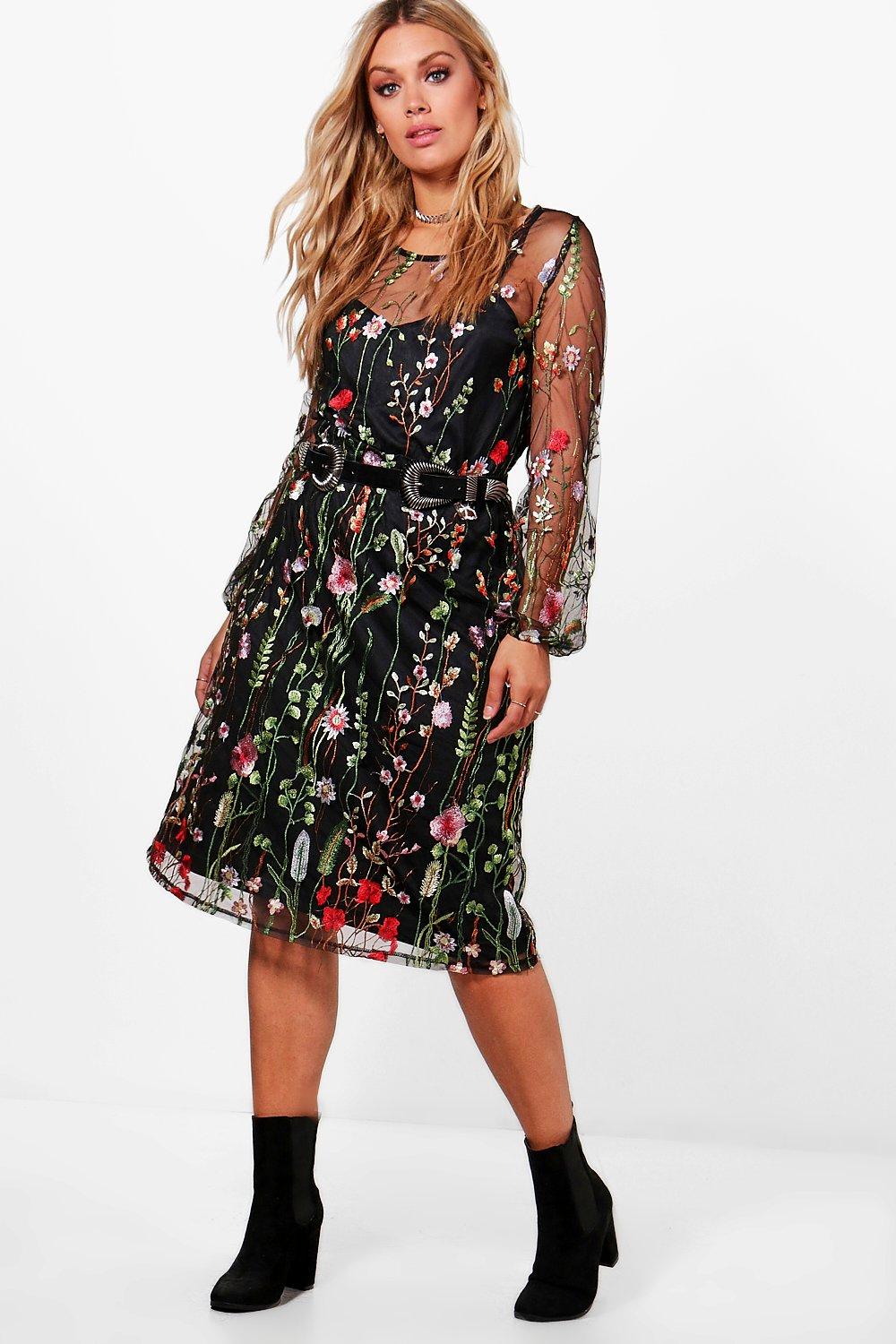 boohoo embroidered dress