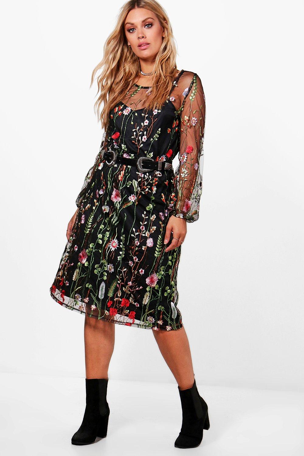 boohoo black embroidered dress