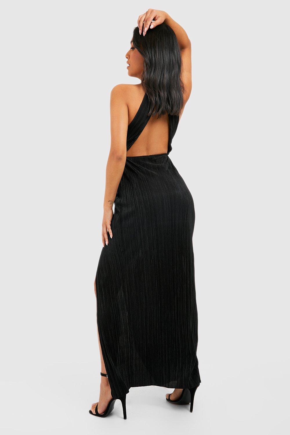 Black Plisse Split Leg Maxi Dress