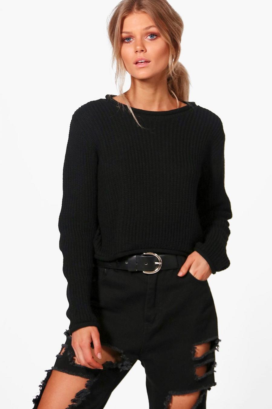 Petite Roll Hem Cropped Sweater image number 1