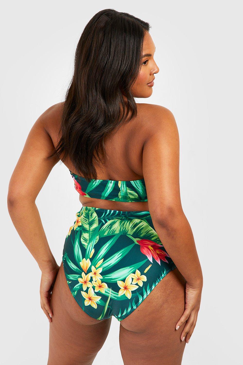 Grande taille Ensemble de maillot de bain haut lacets et bas imprim tropical