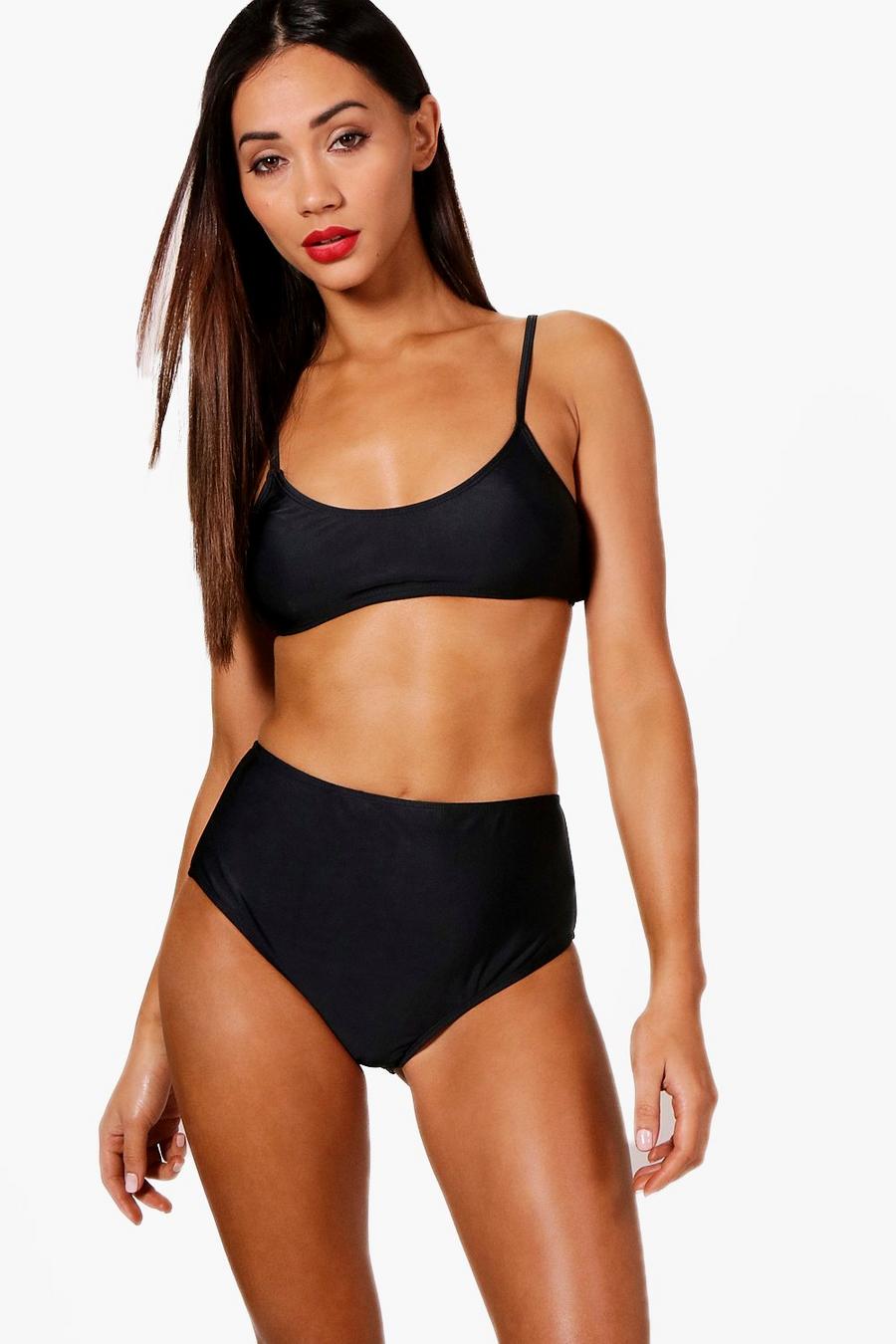 Black Petite - Bikini med hög midja och smala axelband image number 1
