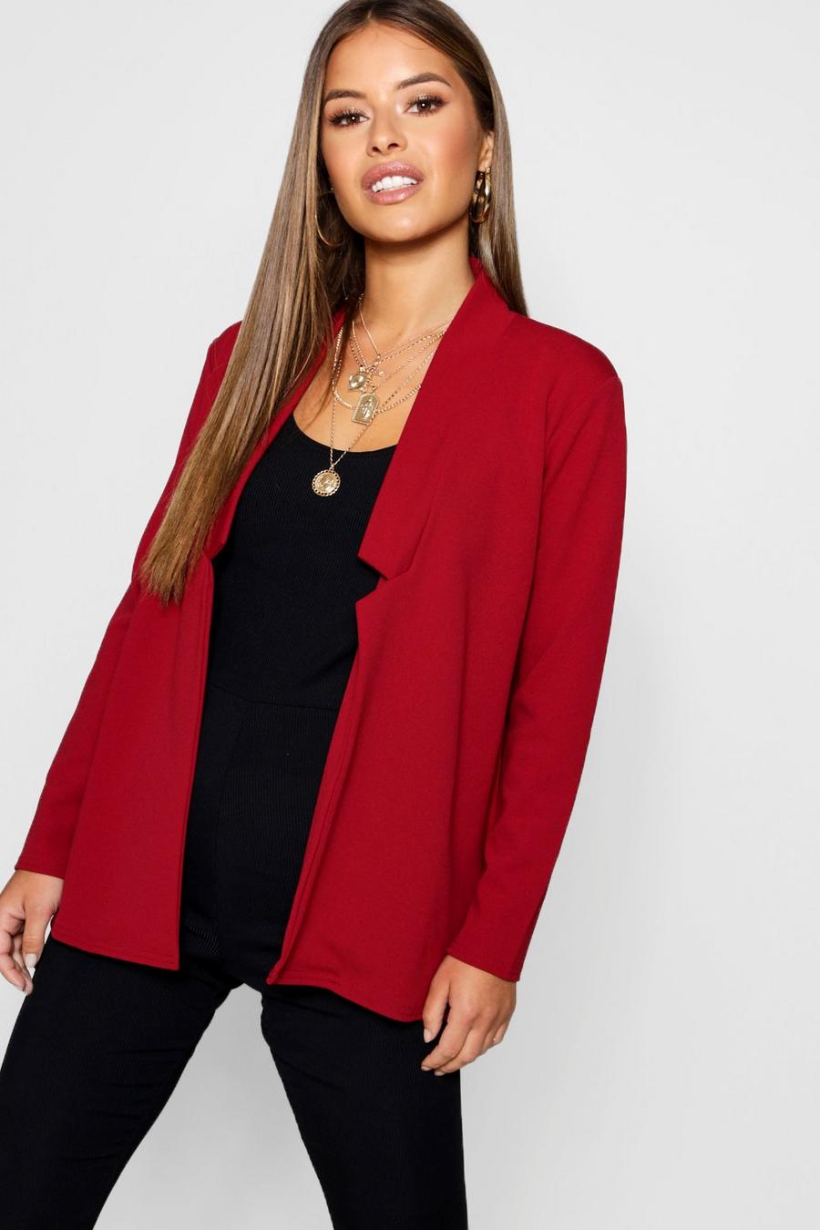 Wine Petite Notch Detail Oversized Blazer image number 1