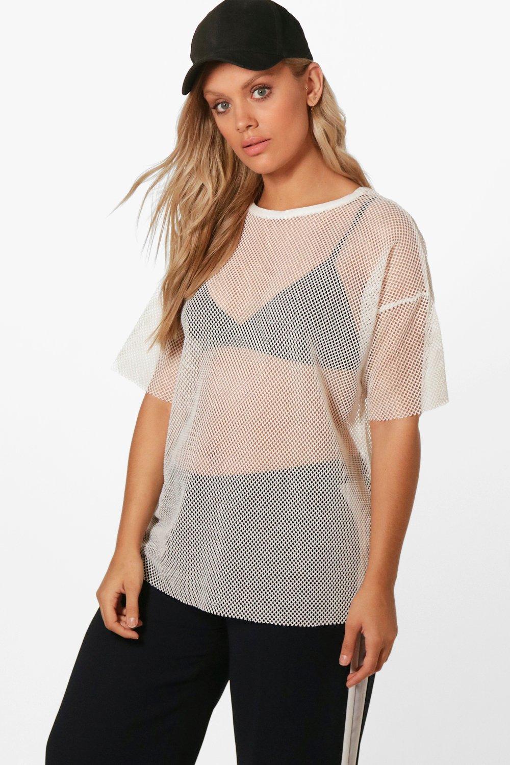 oversized white mesh top