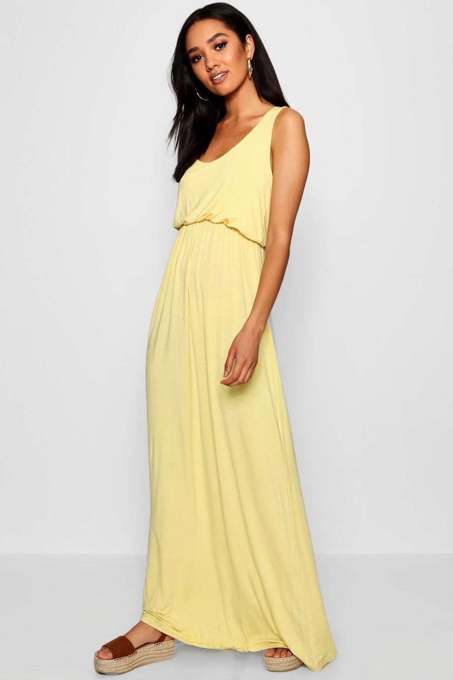 Yellow Petite Bagged Over Racer Back Maxi Dress image number 1