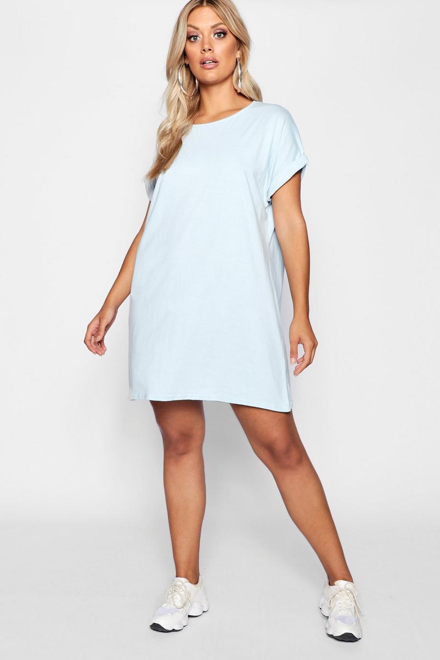 Plus gerolltes Oversize T-Shirt-Kleid, Babyblau image number 1
