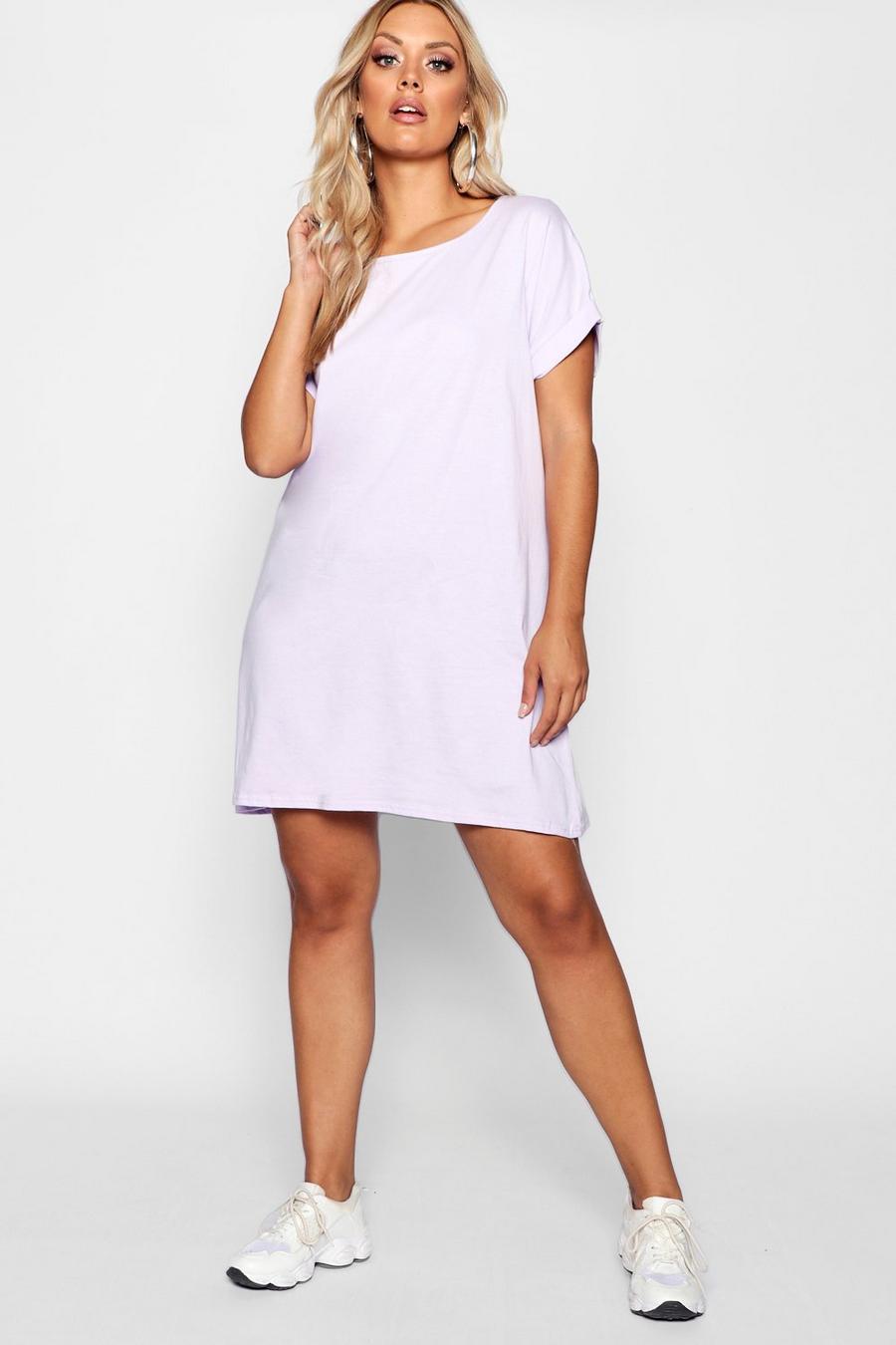 Lilac Plus - T-shirtklänning i oversize-modell med uppvikt ärm image number 1