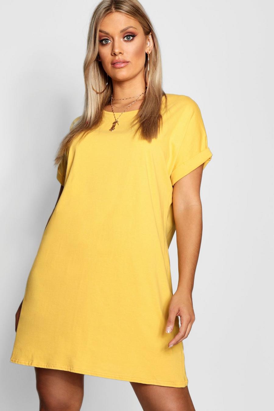 Mustard Plus Oversized T-Shirtjurk Met Opgerolde Mouwen image number 1