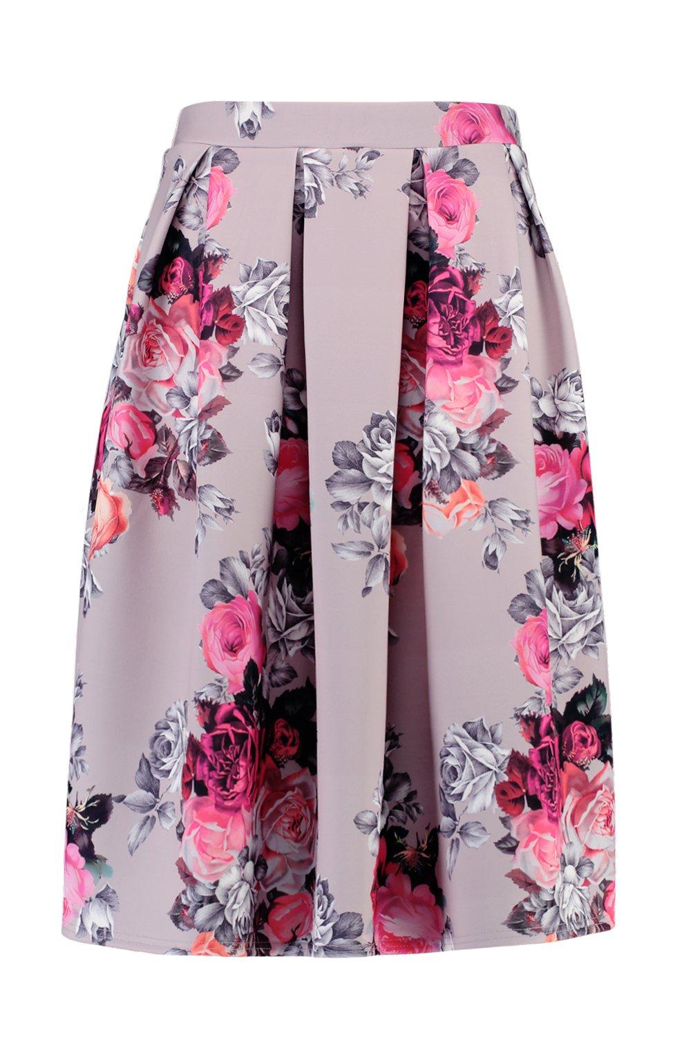 Plus Floral Print Scuba Midi Skirt | boohoo