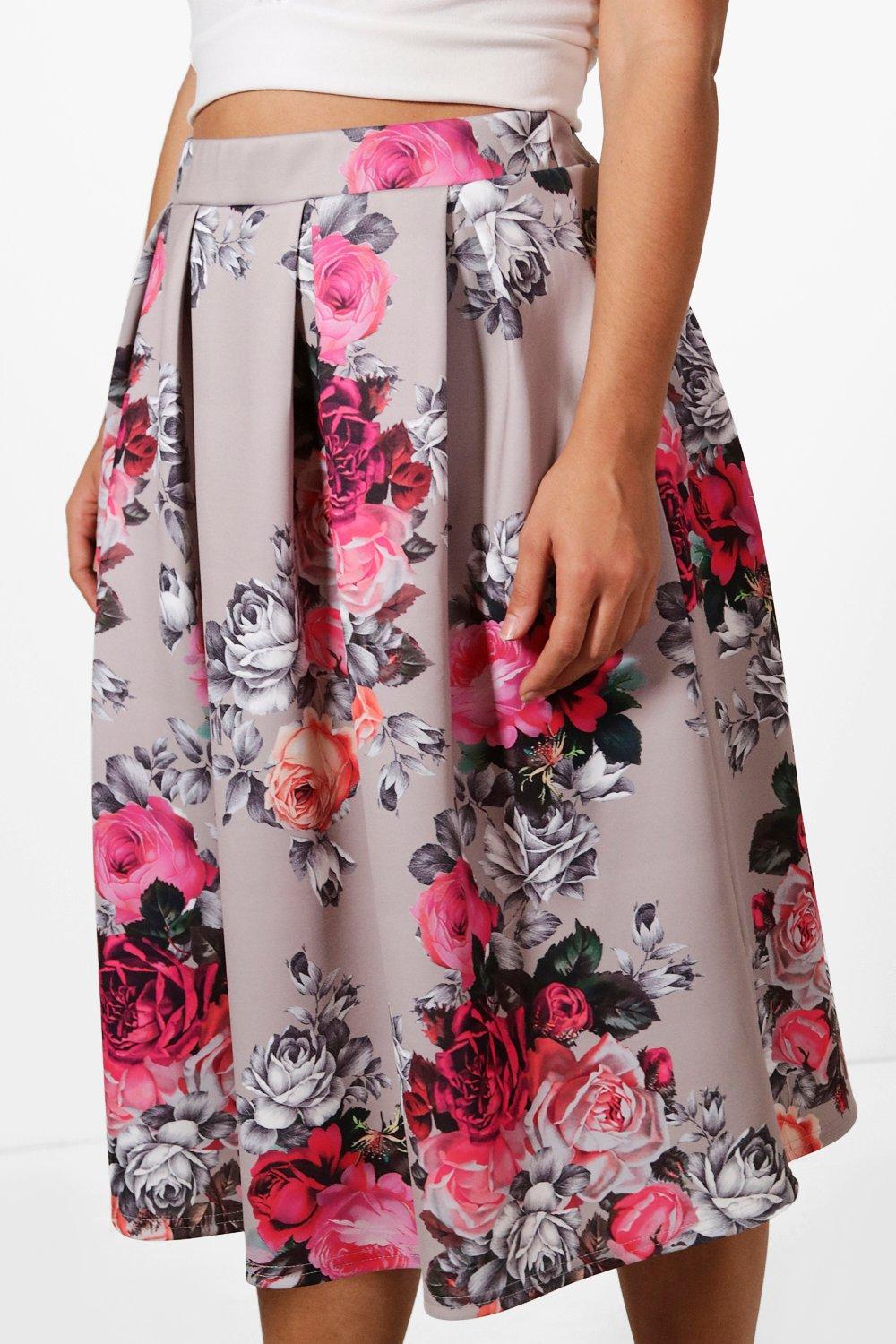 Plus Floral Print Scuba Midi Skirt | boohoo