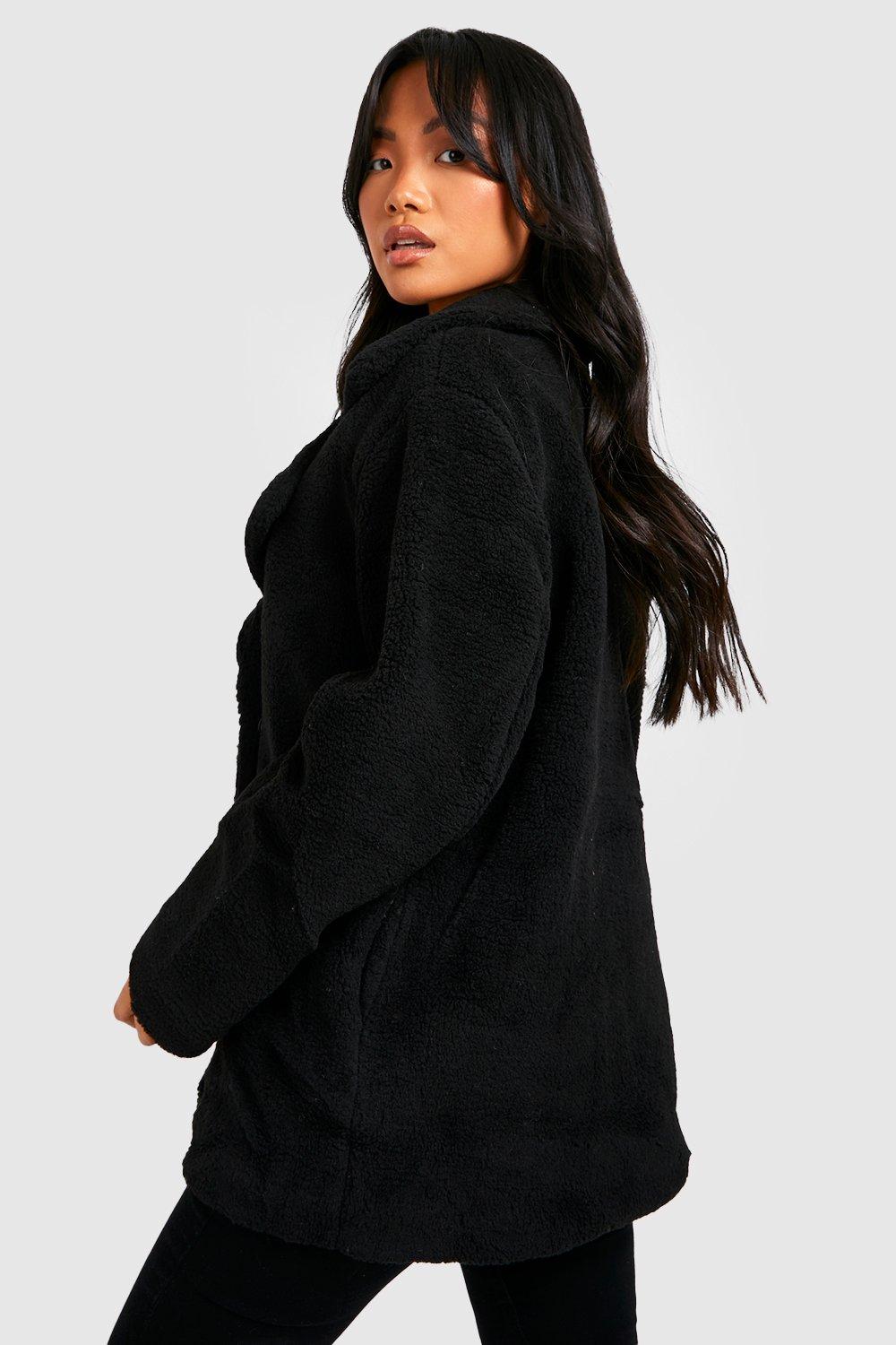 Boohoo petite teddy coat in clearance navy