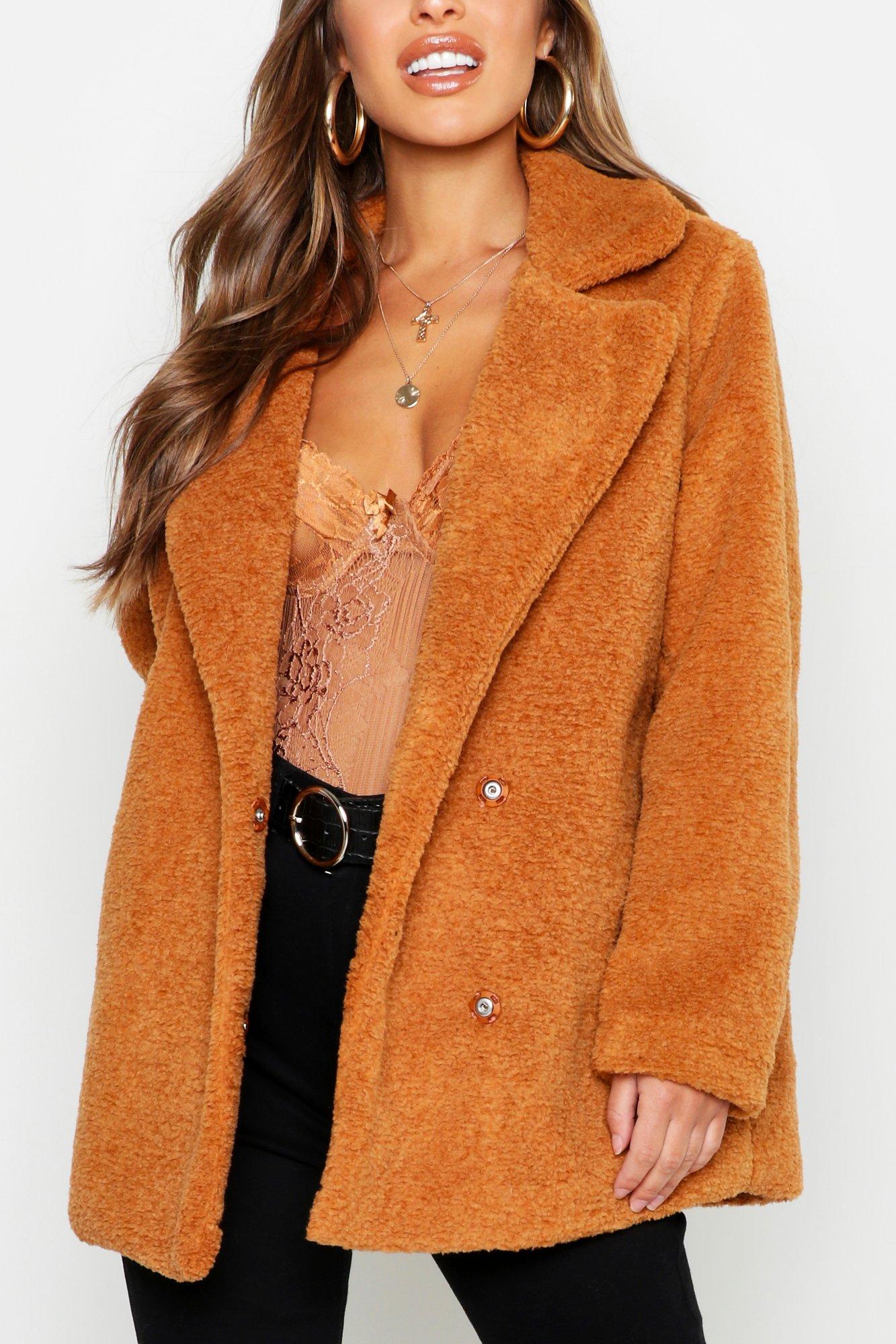 Petite Double Breasted Teddy Coat