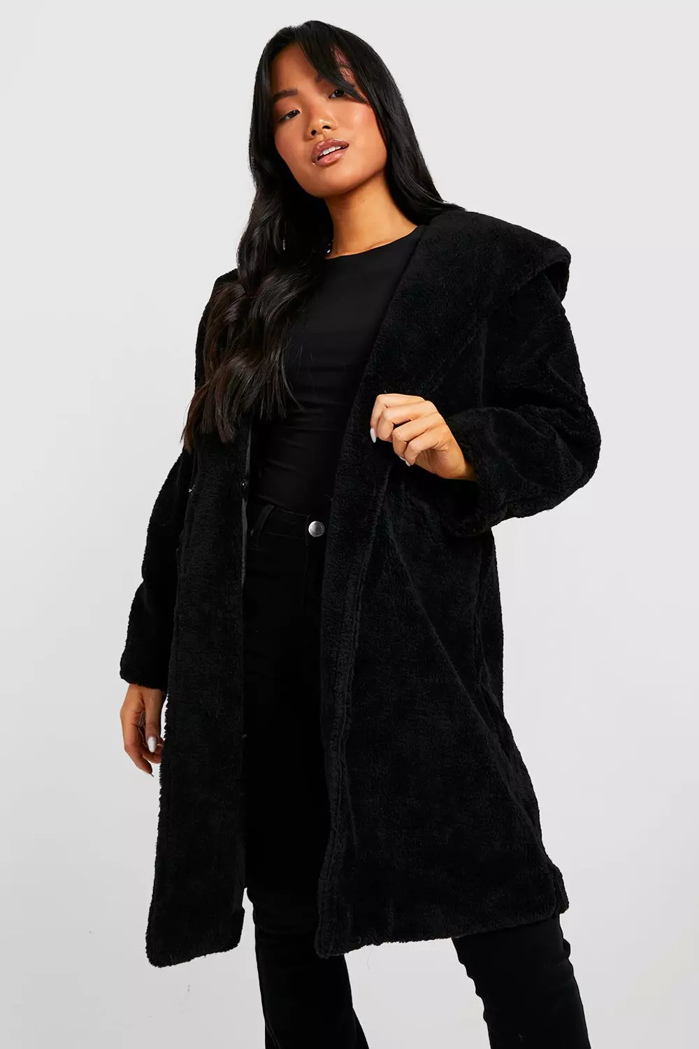 Women S Petite Oversized Hooded Teddy Coat Boohoo Uk