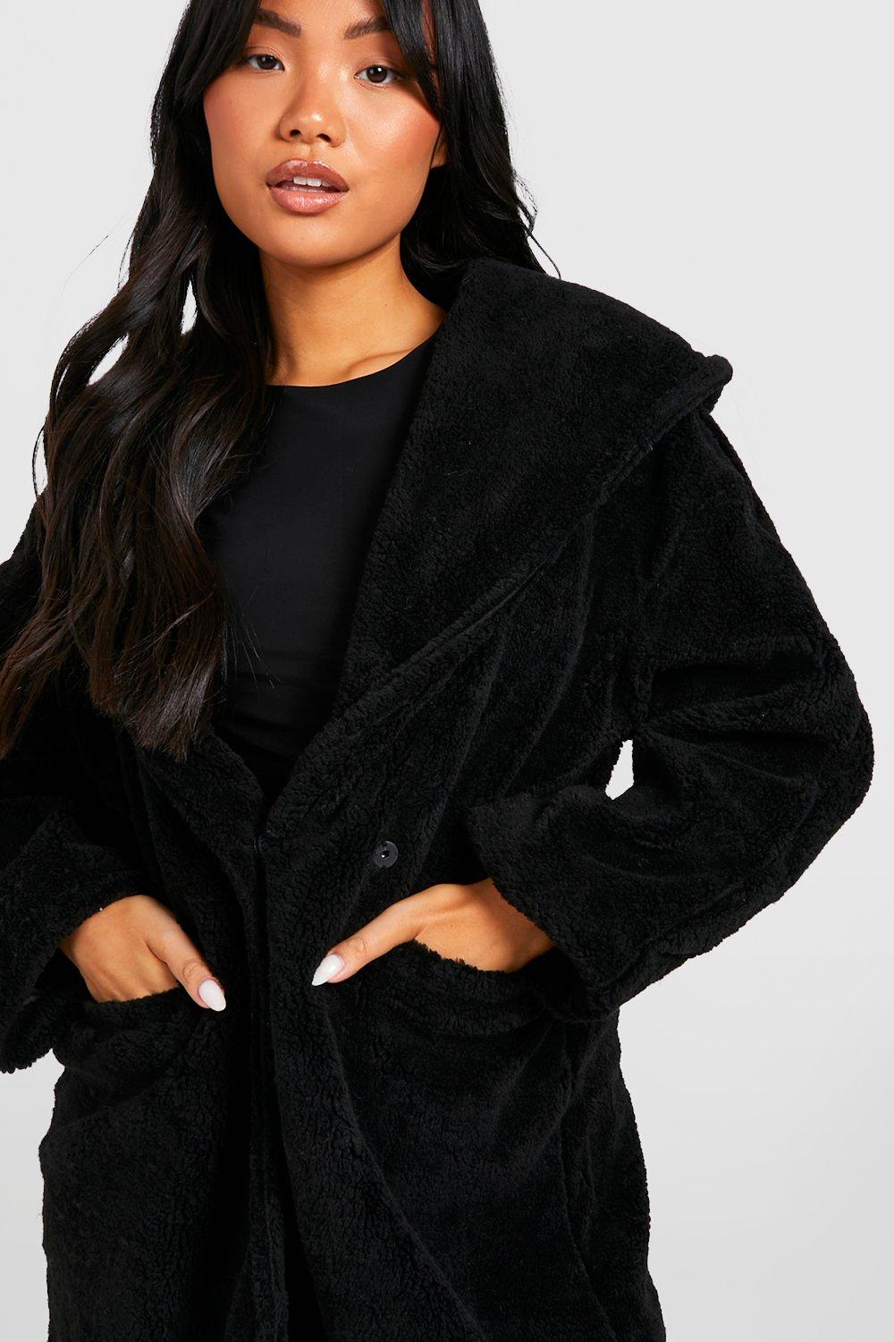 Petite Oversized Hooded Teddy Coat