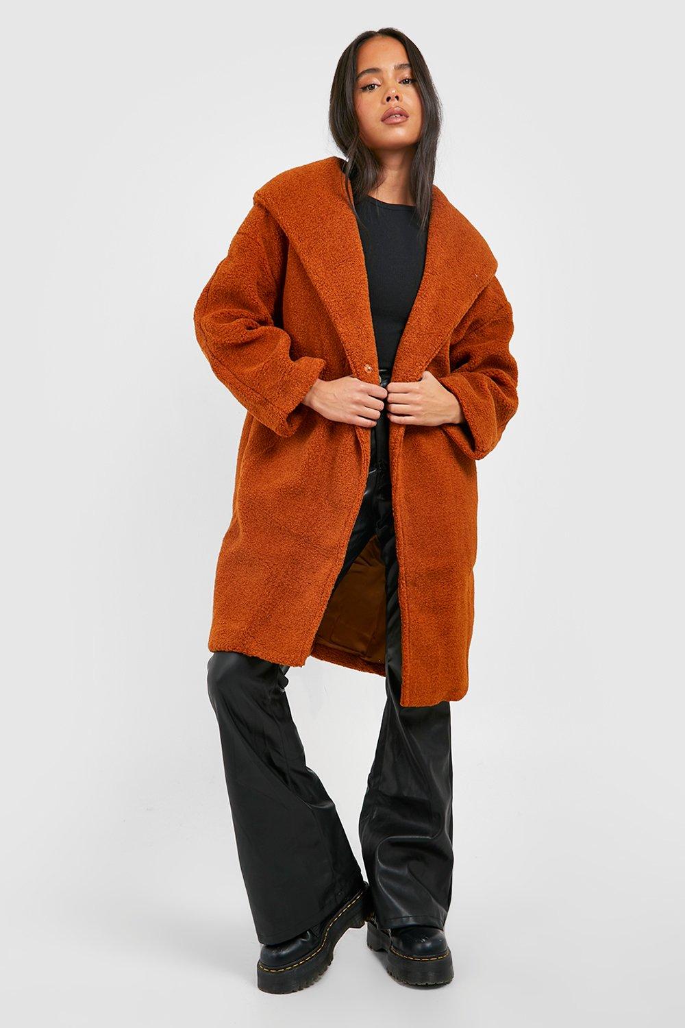 Petite Oversized Hooded Teddy Coat boohoo