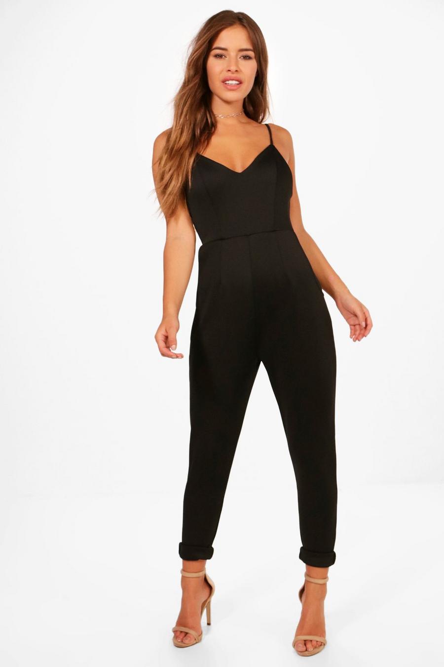 Black Petite - Jumpsuit med smala axelband och byxa i cigarettmodell image number 1