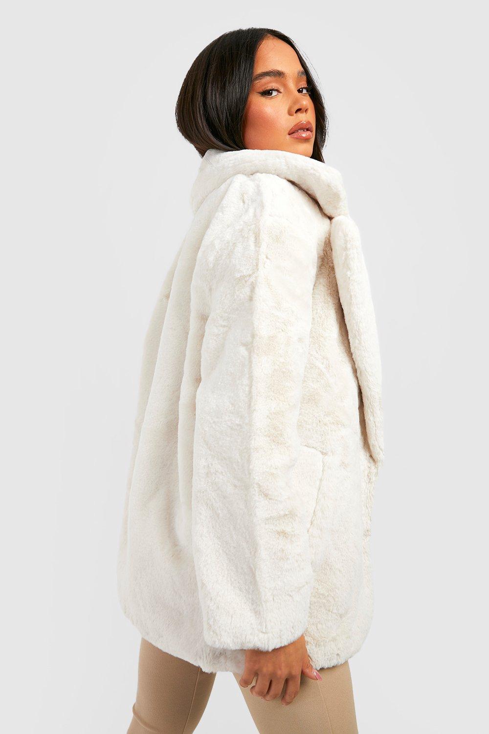 White Faux Fur Oversized Coat