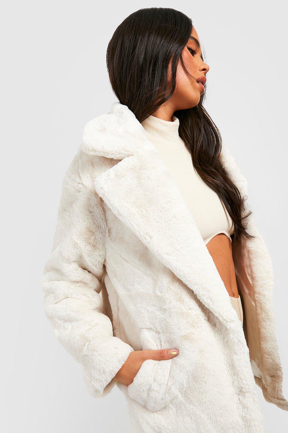 petite cream faux fur coat