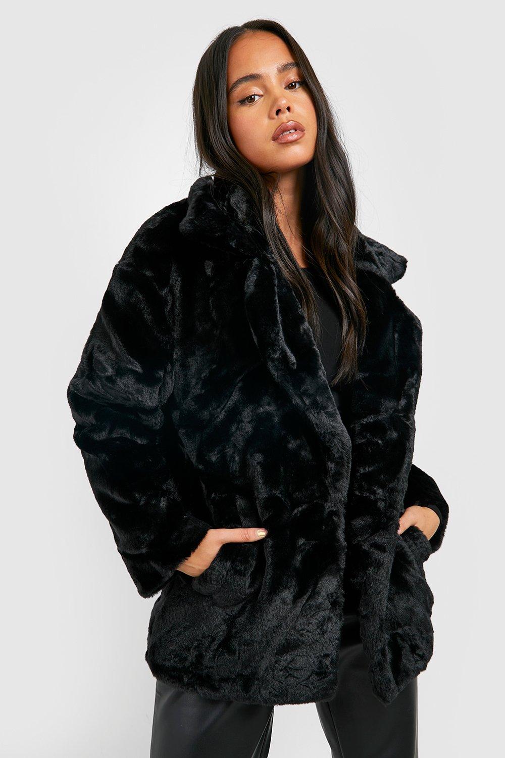 Petite Oversized Collar Luxe Faux Fur Coat