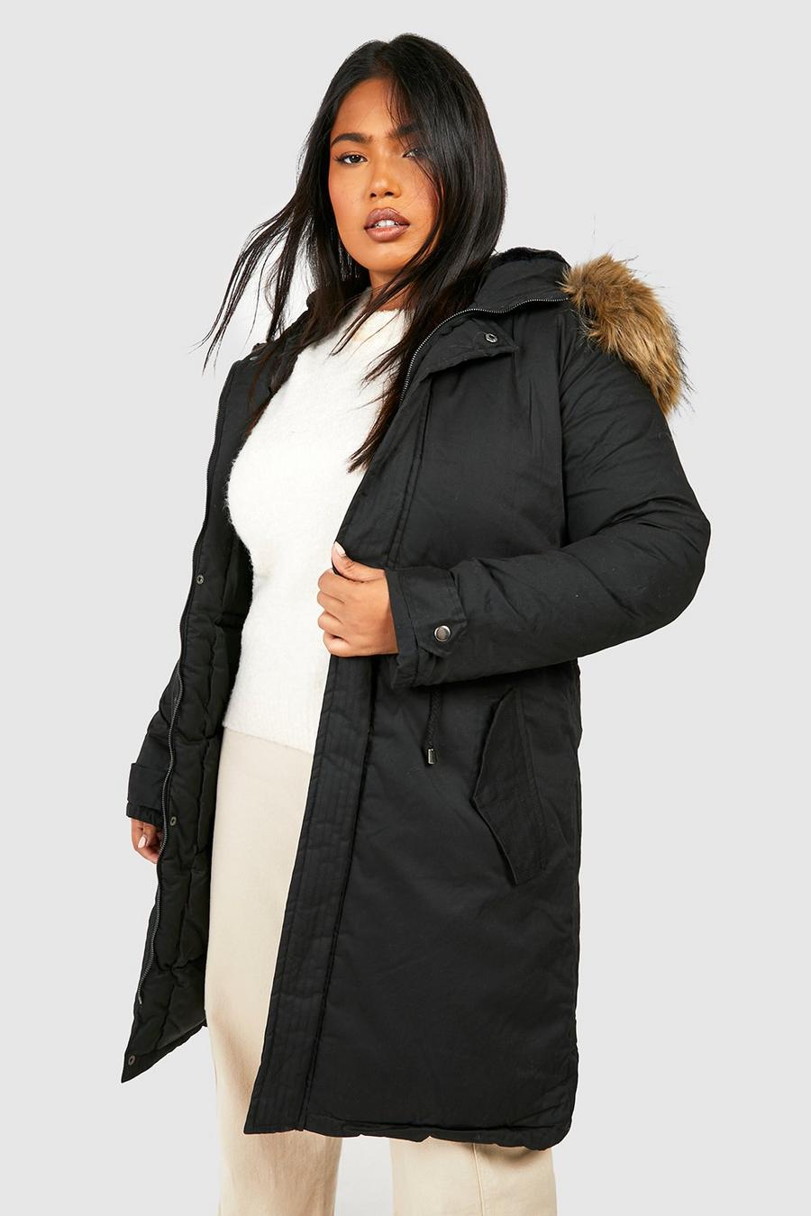 Women's Plus Faux Fur Trim Parka Coat