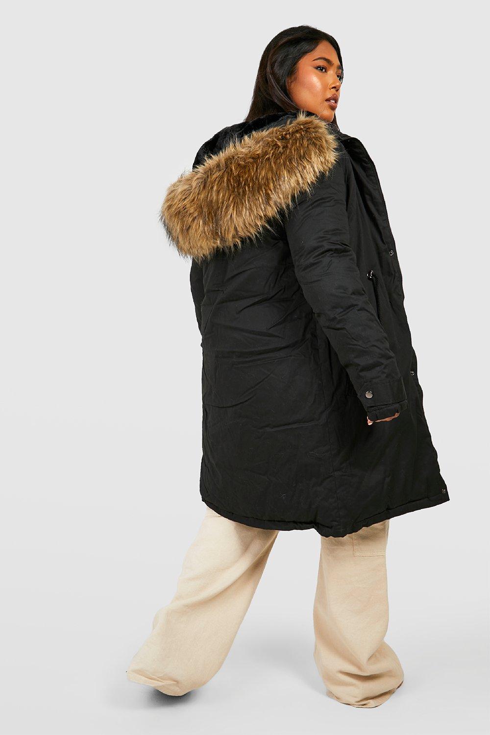 Parka Plus con ribete de pelo sintetico boohoo ES