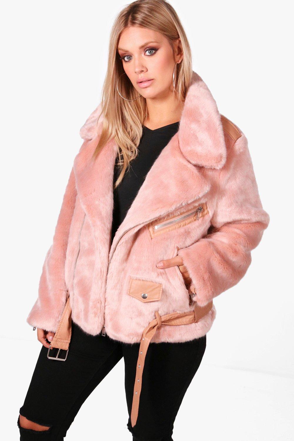 pink faux fur aviator jacket