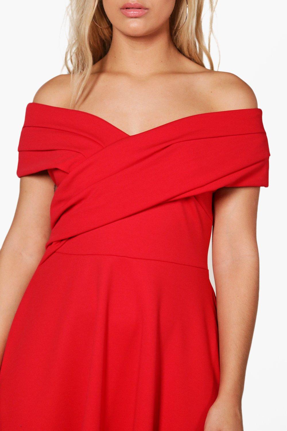 Boohoo off outlet shoulder skater dress