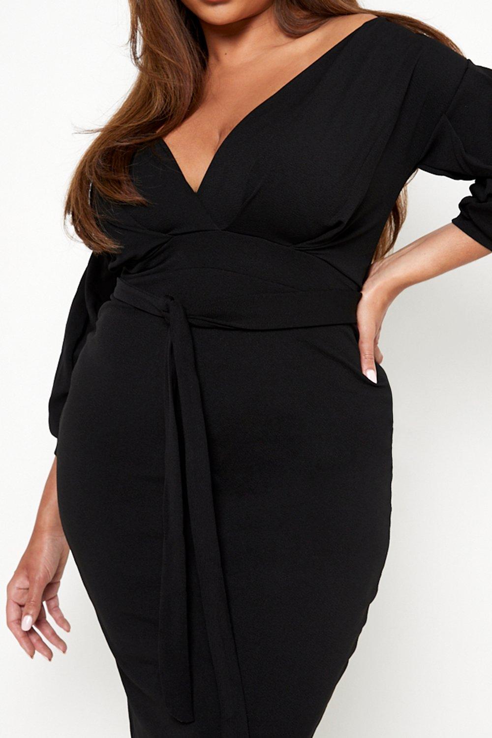 Boohoo plus off the shoulder wrap dress best sale