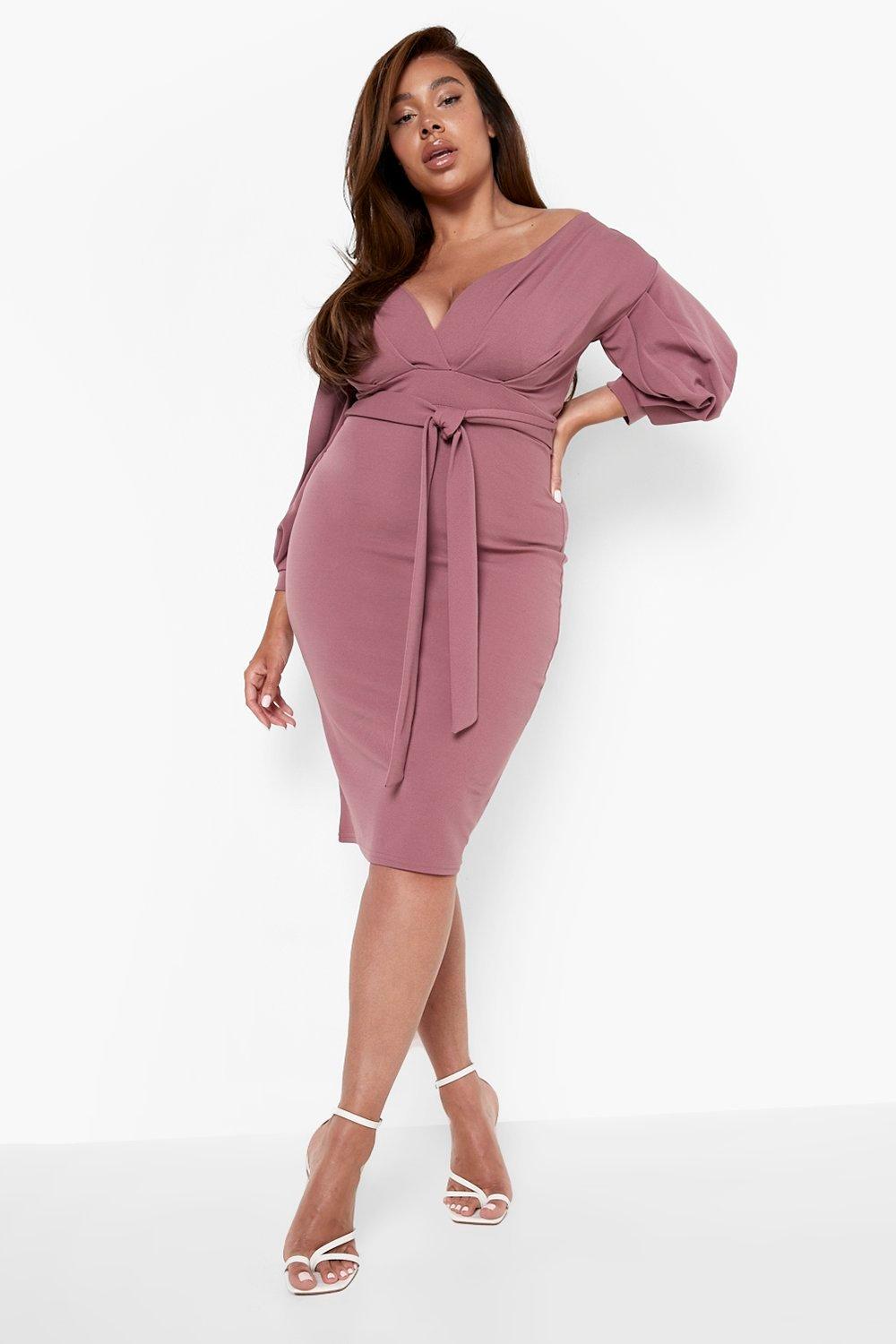 Off the shoulder wrap shop midi dress boohoo review