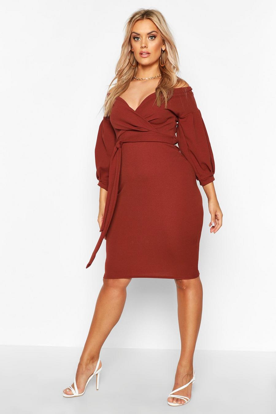Chocolate Plus Off The Shoulder Wrap Midi Dress image number 1