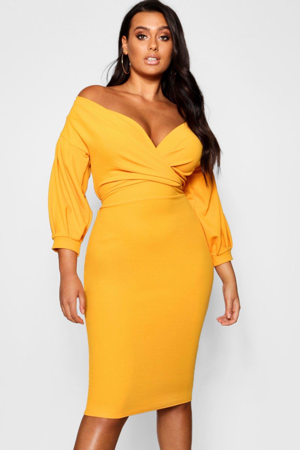 Plus off the on sale shoulder wrap midi dress