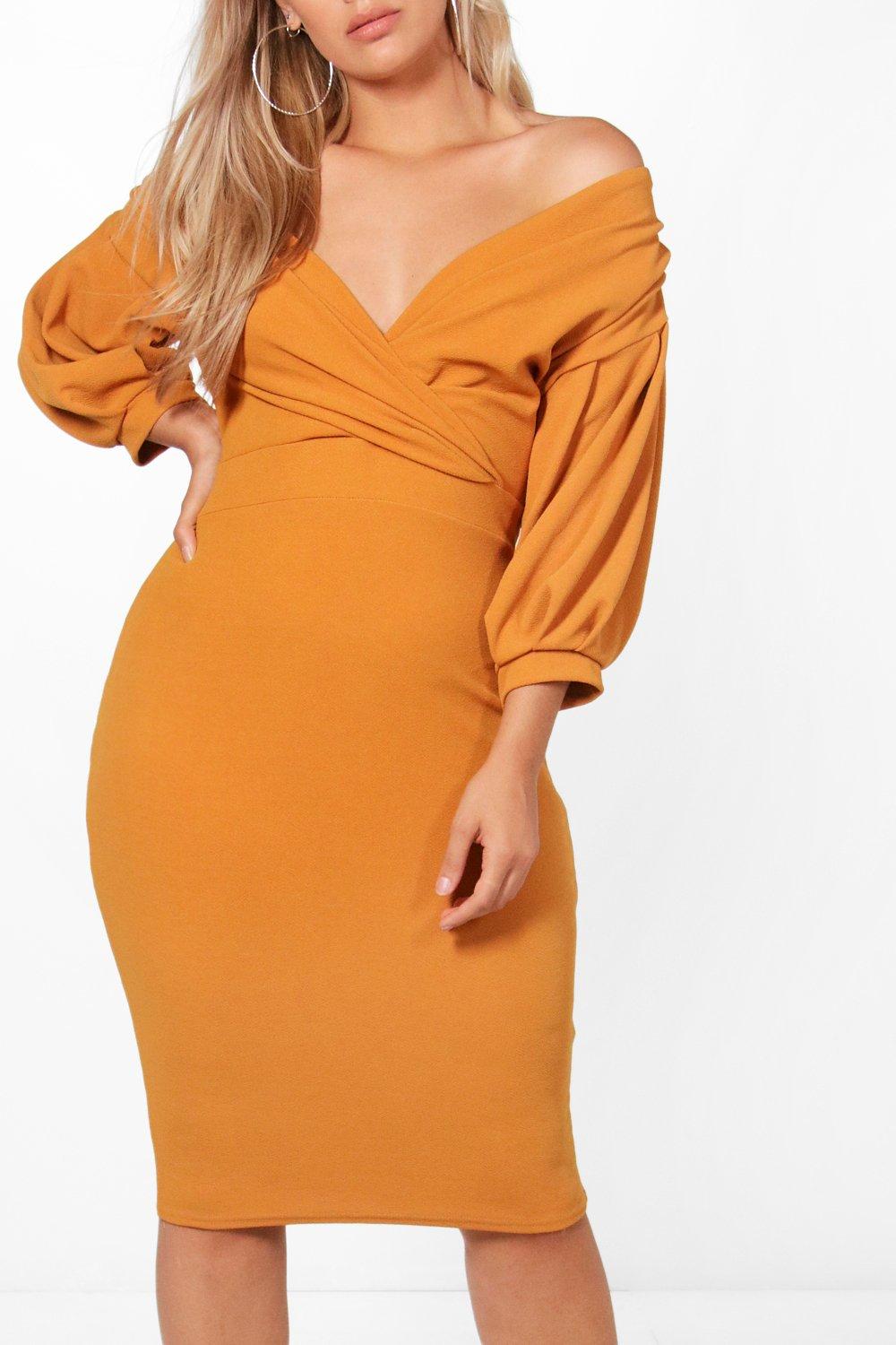 Boohoo off shoulder outlet wrap dress