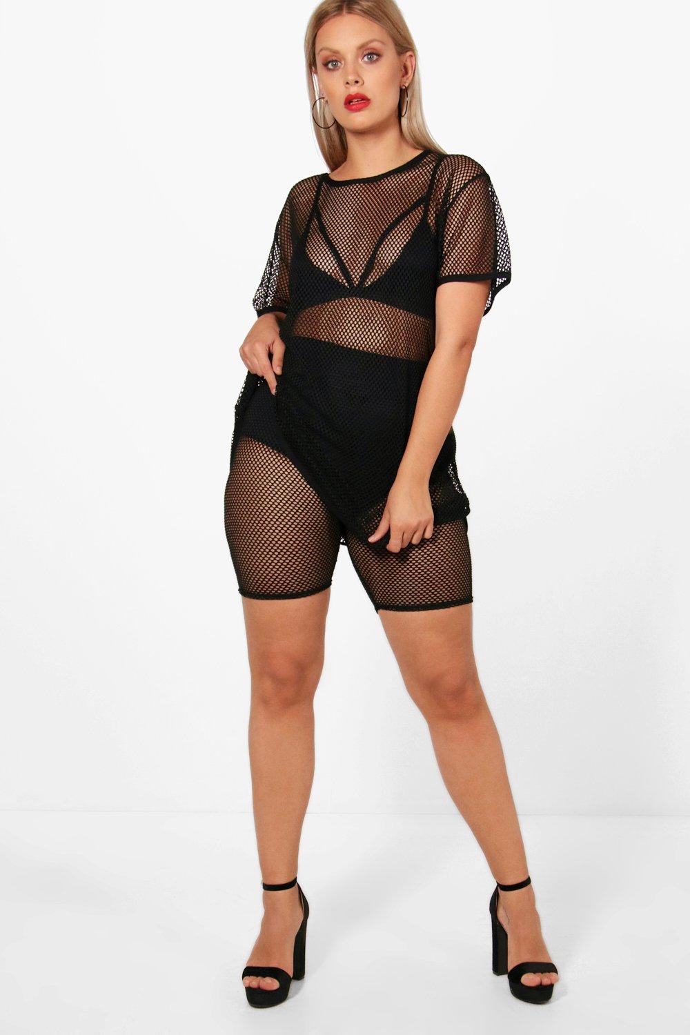 plus size fishnet shorts