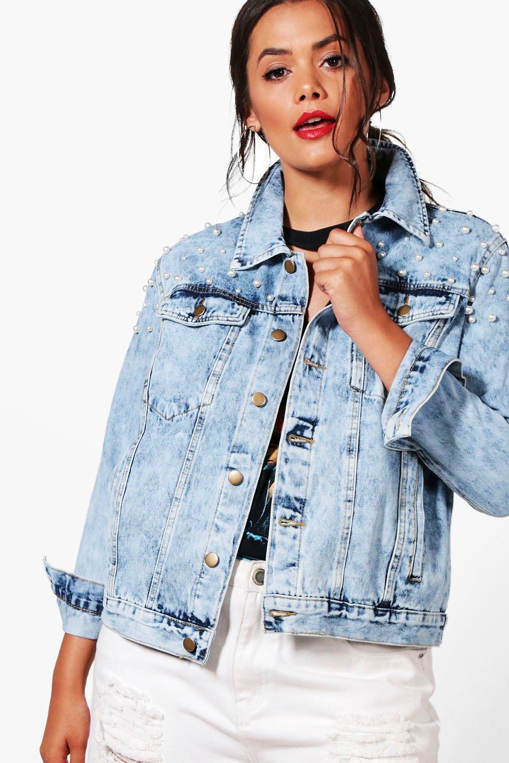 Plus size pearl cheap jean jacket