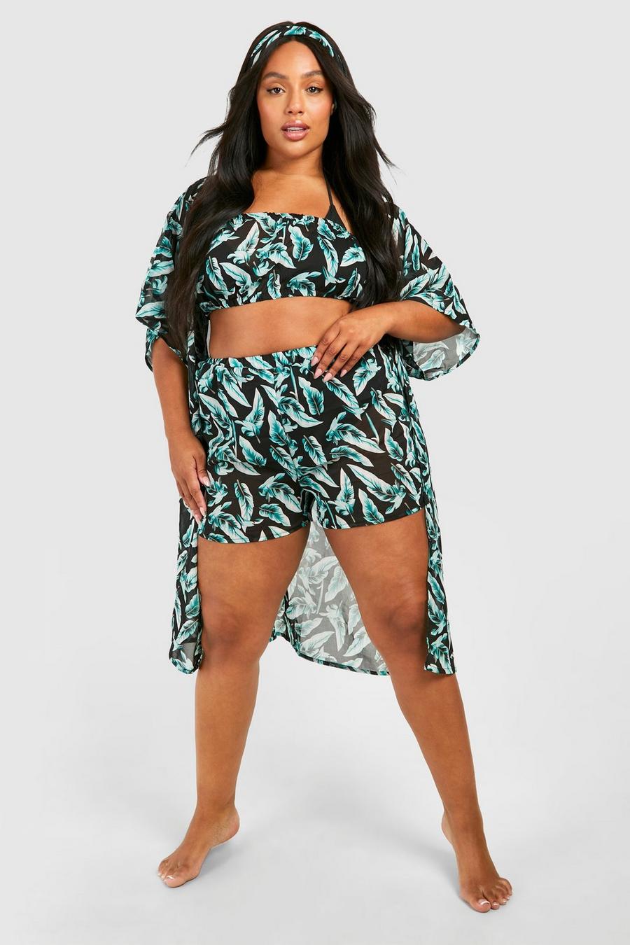 Green Plus Leaf Four Piece Beach Co-ord Set image number 1