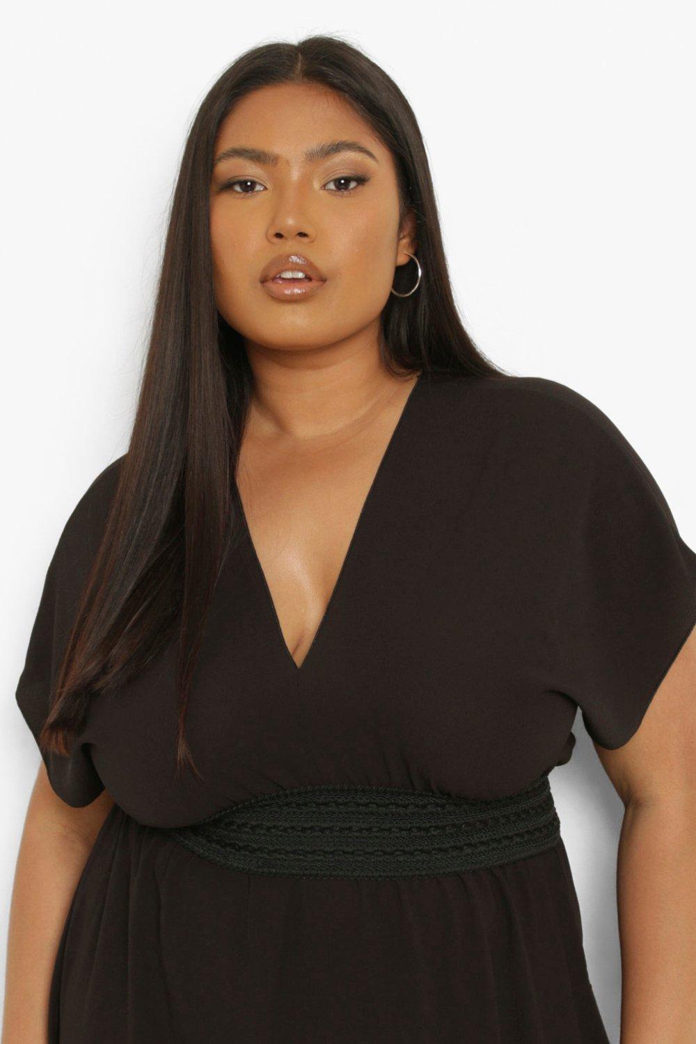 boohoo plus black dress