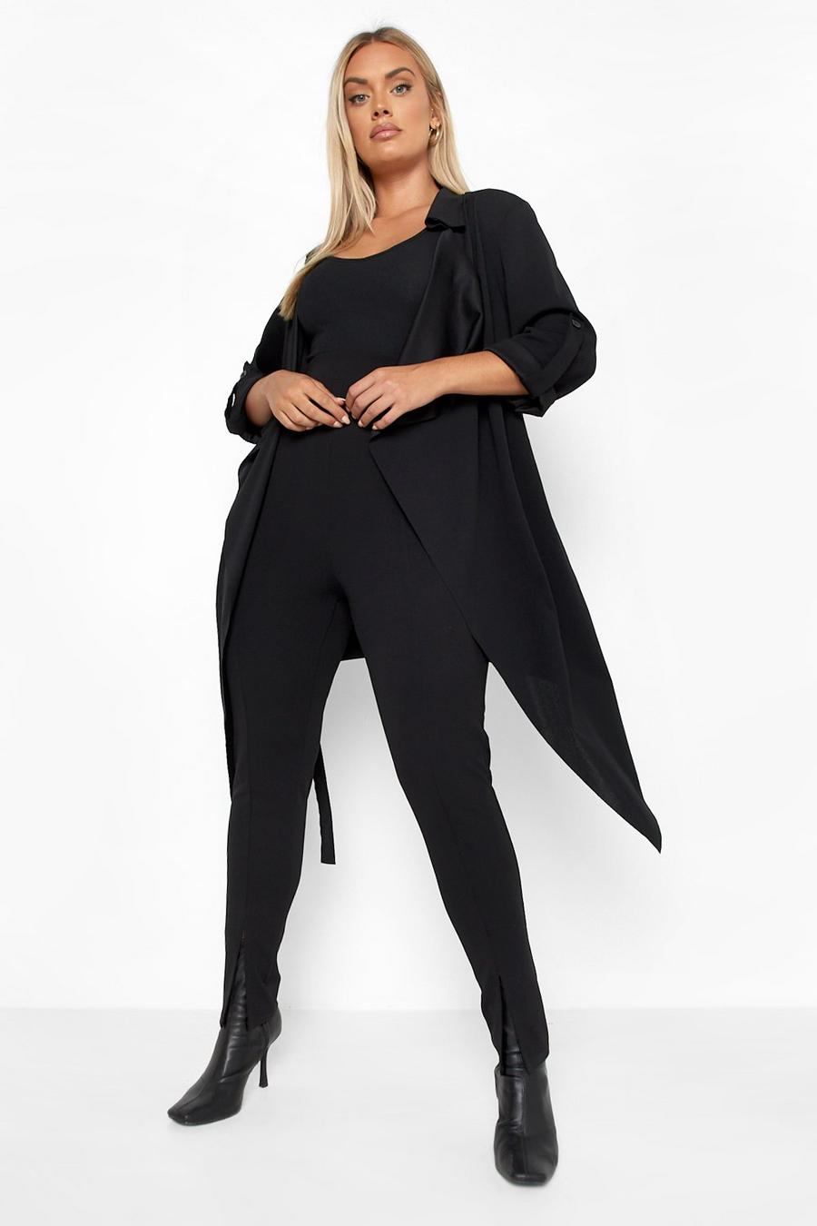Black Plus Daisy Belted Waterfall Duster Coat image number 1