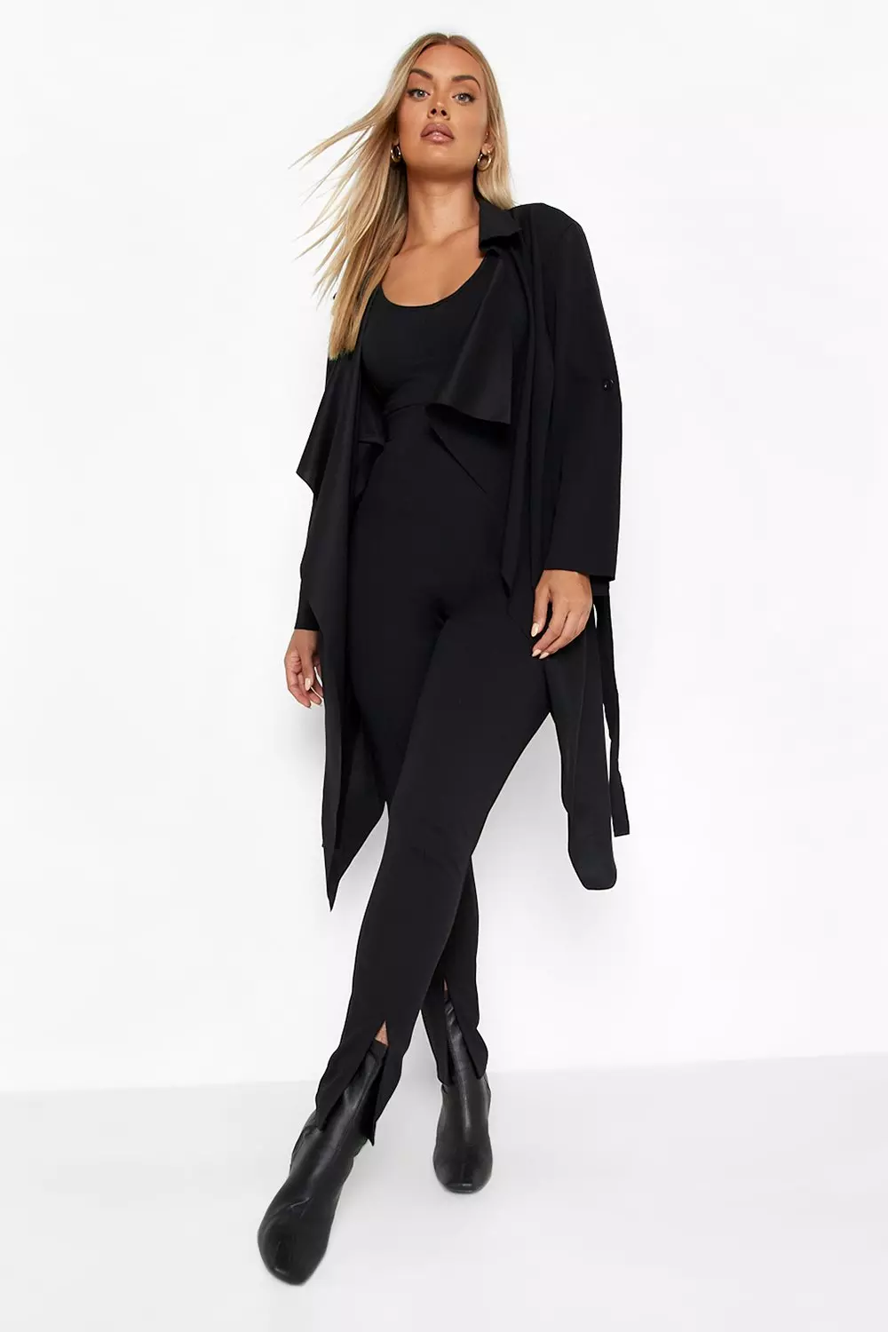 Black waterfall outlet duster coat