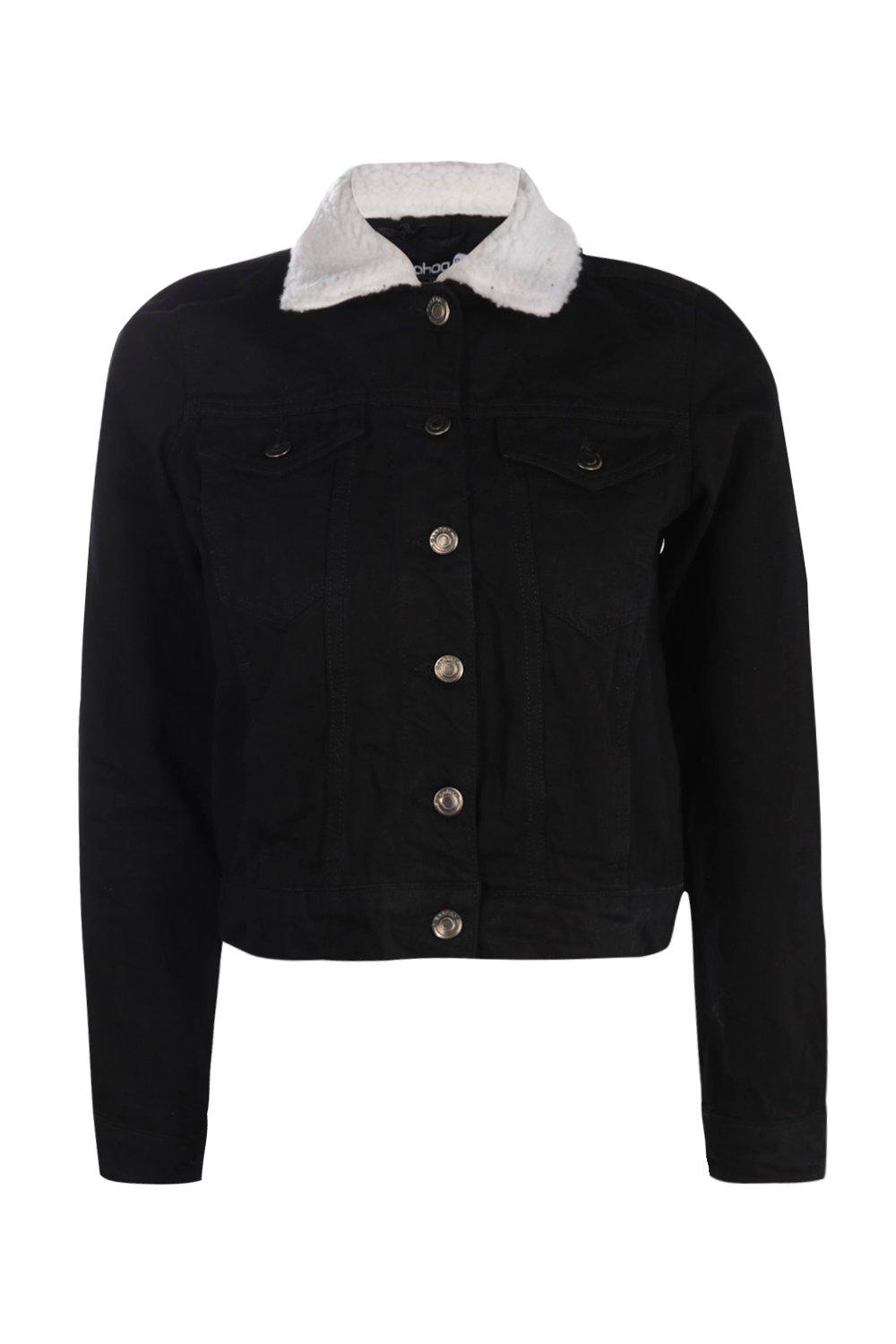 Petite Borg Collar Denim Jacket