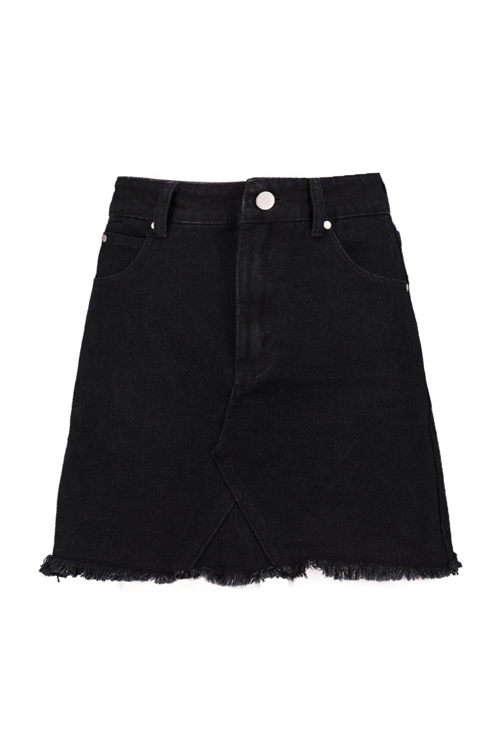 Petite Raw Edge Denim Mini Skirt boohoo DK